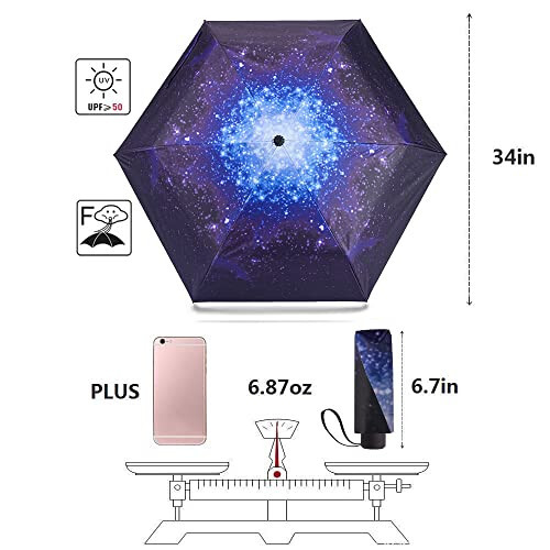 NOOFORMER mini Seyahat güneş ve yağmur Şemsiyesi - Hafif Kompakt Şemsiye, Erkekler Kadınlar için Çoklu Renklerde %95 UV Koruma ile - 2