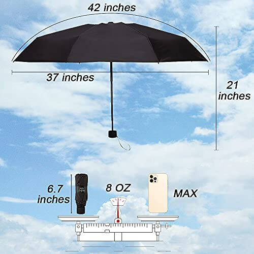 NOOFORMER mini Seyahat Güneş ve Yağmur Şemsiyesi - Hafif Kompakt Şemsiye, Erkekler ve Kadınlar İçin %95 UV Koruma, Çoklu Renkler - 2