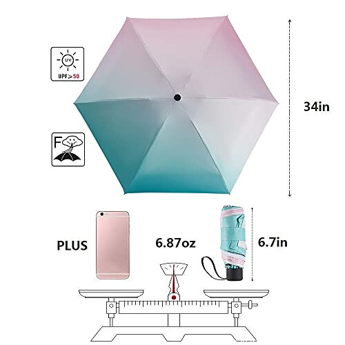 NOOFORMER mini Travel sun&rain Umbrella - Lightweight Compact Parasol Umbrellas with 95% UV Protection for Men Women Multiple Colors - 2