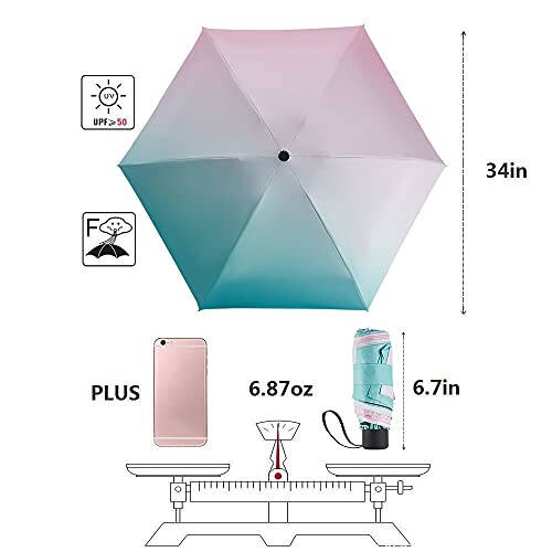 NOOFORMER mini Travel sun&rain Umbrella - Lightweight Compact Parasol Umbrellas with 95% UV Protection for Men Women Multiple Colors - 2