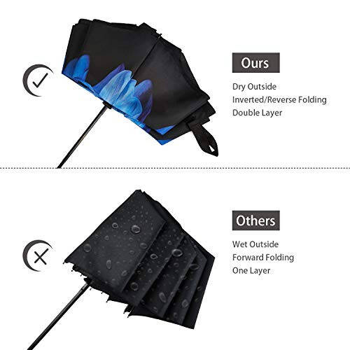 NOORNY Inverted Umbrella Double Layer Automatic Folding Reserve Umbrella Windproof UV Protection for Rain Car Travel Outdoor Men Women - 3