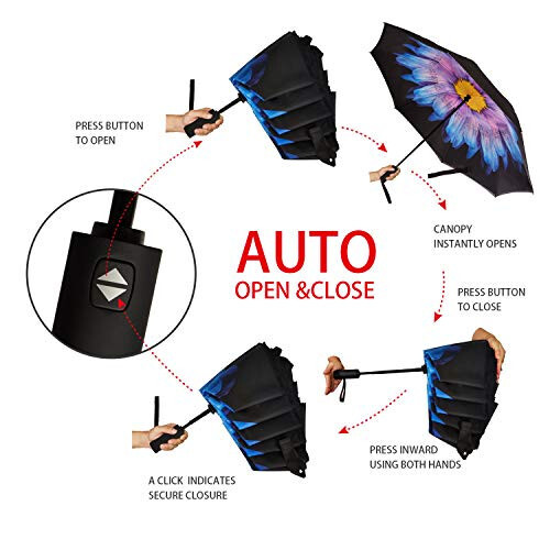 NOORNY Inverted Umbrella Double Layer Automatic Folding Reserve Umbrella Windproof UV Protection for Rain Car Travel Outdoor Men Women - 6