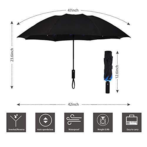 NOORNY Inverted Umbrella Double Layer Automatic Folding Reserve Umbrella Windproof UV Protection for Rain Car Travel Outdoor Men Women - 7