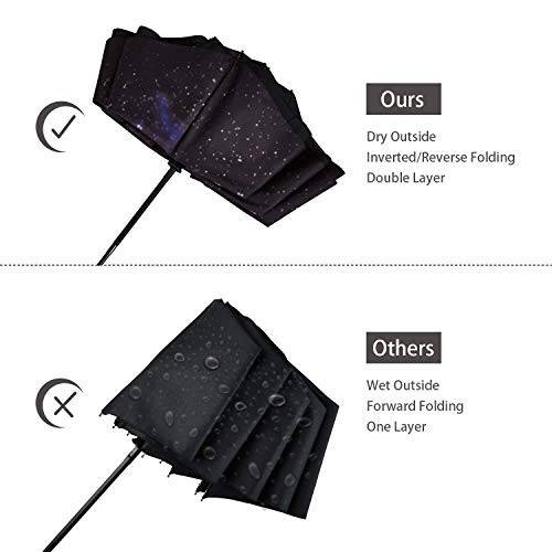 NOORNY Inverted Umbrella Double Layer Automatic Folding Reserve Umbrella Windproof UV Protection for Rain Car Travel Outdoor Men Women - 3