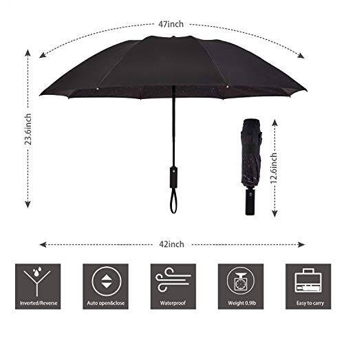 NOORNY Inverted Umbrella Double Layer Automatic Folding Reserve Umbrella Windproof UV Protection for Rain Car Travel Outdoor Men Women - 7