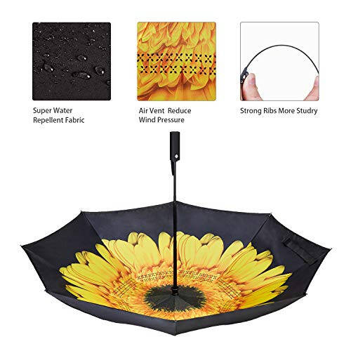 NOORNY Inverted Umbrella Double Layer Automatic Folding Reserve Umbrella Windproof UV Protection for Rain Car Travel Outdoor Men Women - 5