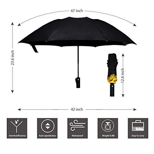 NOORNY Inverted Umbrella Double Layer Automatic Folding Reserve Umbrella Windproof UV Protection for Rain Car Travel Outdoor Men Women - 7