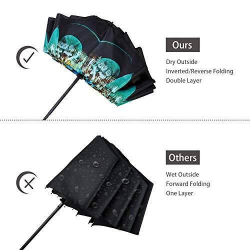 NOORNY Inverted Umbrella Double Layer Automatic Folding Reserve Umbrella Windproof UV Protection for Rain Car Travel Outdoor Men Women - 3