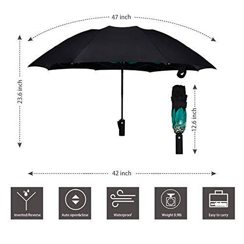 NOORNY Inverted Umbrella Double Layer Automatic Folding Reserve Umbrella Windproof UV Protection for Rain Car Travel Outdoor Men Women - 7