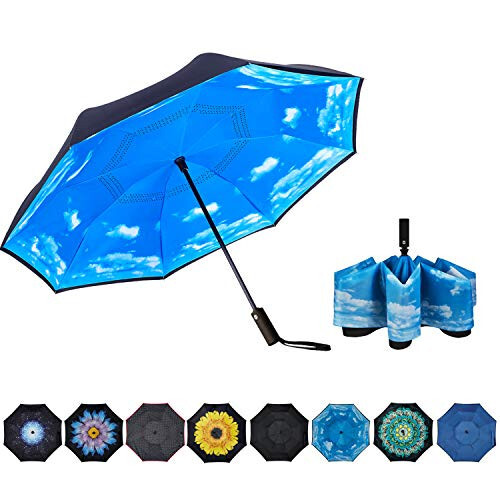 NOORNY Inverted Umbrella Double Layer Automatic Folding Reserve Umbrella Windproof UV Protection for Rain Car Travel Outdoor Men Women - 1