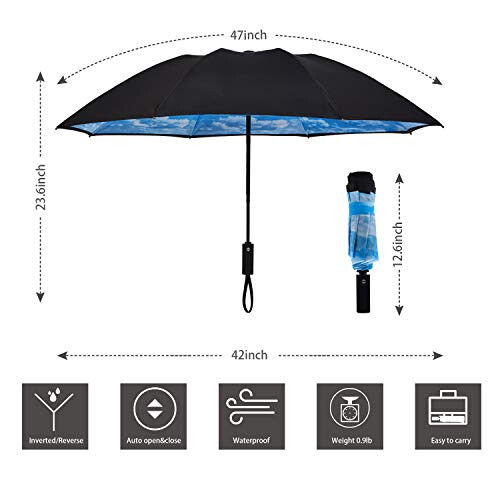 NOORNY Inverted Umbrella Double Layer Automatic Folding Reserve Umbrella Windproof UV Protection for Rain Car Travel Outdoor Men Women - 7