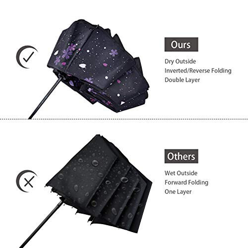 NOORNY Inverted Umbrella Double Layer Automatic Folding Reserve Umbrella Windproof UV Protection for Rain Car Travel Outdoor Men Women - 3