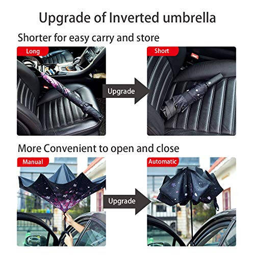 NOORNY Inverted Umbrella Double Layer Automatic Folding Reserve Umbrella Windproof UV Protection for Rain Car Travel Outdoor Men Women - 4