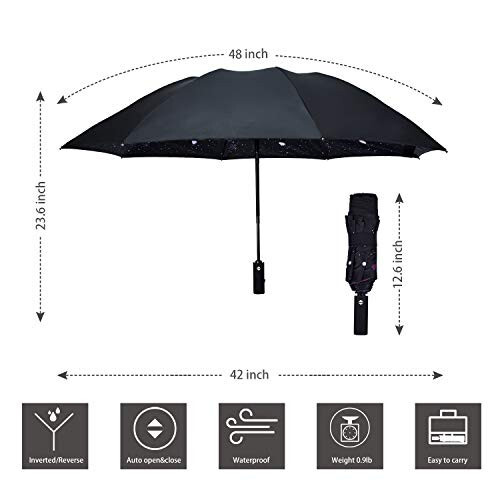 NOORNY Inverted Umbrella Double Layer Automatic Folding Reserve Umbrella Windproof UV Protection for Rain Car Travel Outdoor Men Women - 7