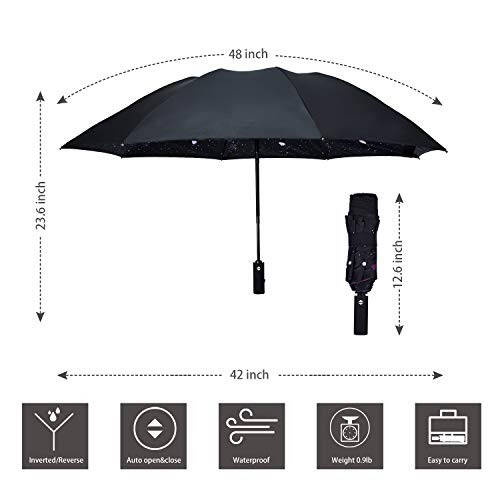 NOORNY Inverted Umbrella Double Layer Automatic Folding Reserve Umbrella Windproof UV Protection for Rain Car Travel Outdoor Men Women - 7