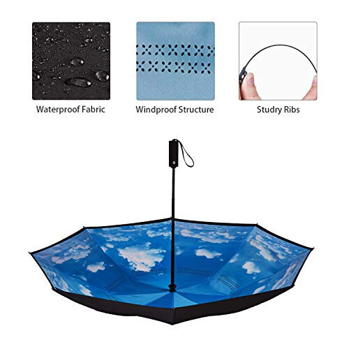 NOORNY Ters Şemsiye Çift Katmanlı Otomatik Katlanır Yedek Şemsiye Rüzgar Geçirmez UV Koruma Yağmur Araba Seyahat Dış Mekan Erkek Kadın - 5