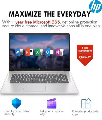 Ноутбук HP 2024 Новейший 17, 17.3” HD+ Сенсорный экран, Intel Pentium Silver N5030, 64 ГБ DDR4 ОЗУ, 2 ТБ SSD, Windows 11, 1 год Office 365, Долгое время автономной работы, Веб-камера, Wi-Fi, USB-C, Серебристый - 2