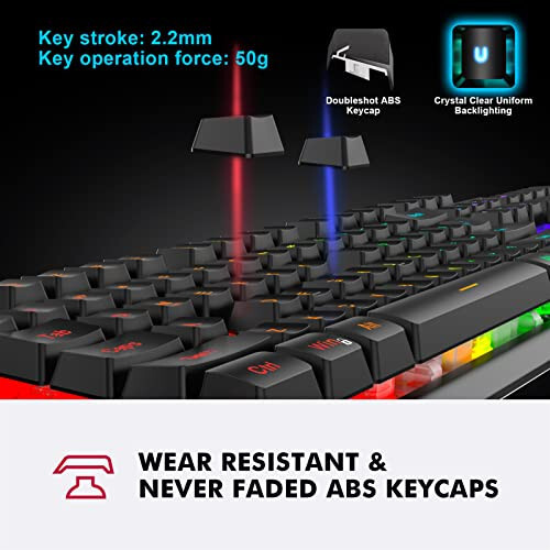 NPET K10 Wired Gaming Keyboard, LED Backlit, Spill-Resistant Design, Multimedia Keys, Quiet Silent USB Membrane Keyboard for Desktop, Computer, PC (Black) - 4