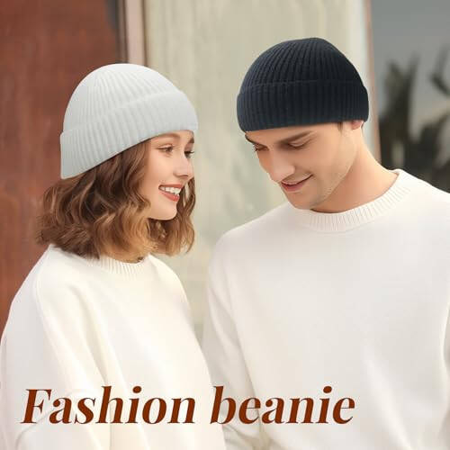 NPQQUAN Fisherman Beanies for Men Women Short Cuff Knit Beanie Winter Warm Hats Cap - 3