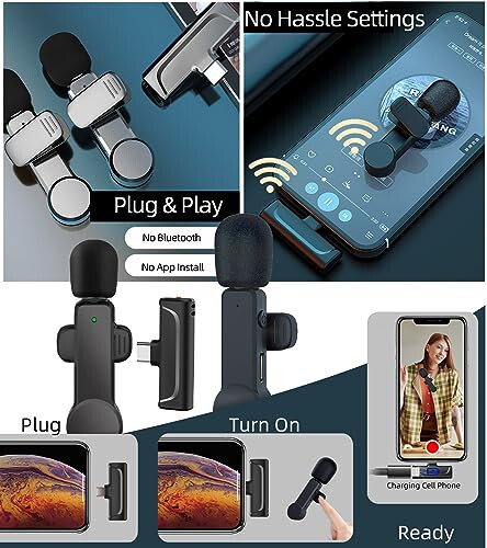 NPTCL 2 Pack Lavalier Microphone USB C Wireless Lav Mic for Android Phone Noise Canceling Mini Lapel Mic Type C for Samsung iPhone 15 (USB-C) Video Recording Vlog - 5