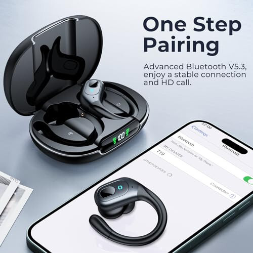 Occiam Bluetooth Headphones Wireless Earbuds 90Hrs Playback Sport Ear Buds with Earhook LED Display Charging Case IPX7 Waterproof Earbud Deep Bass Running Earphones for iOS Android Cellphone (Black) - 5