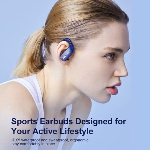 Occiam Wireless Earbuds Bluetooth Headphones 48H Play Back Earphones in Ear Waterproof with Microphone LED Display for Sports Running Workout Blue - 6