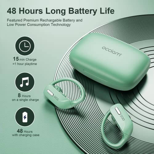 Occiam Wireless Earbuds Bluetooth Headphones 48H Play Back Earphones in Ear Waterproof with Microphone LED Display for Sports Running Workout Green - 2