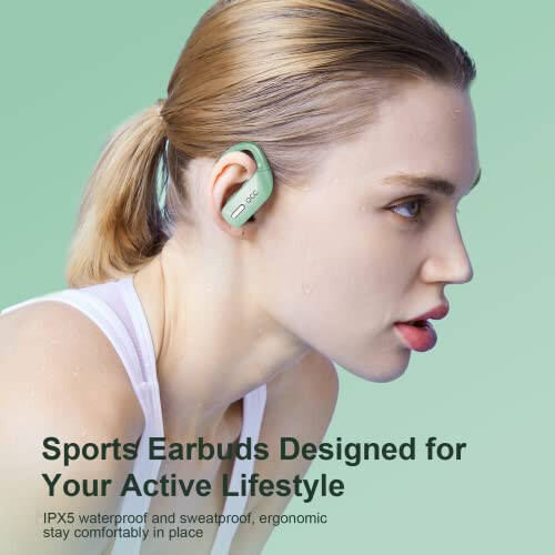 Occiam Wireless Earbuds Bluetooth Headphones 48H Play Back Earphones in Ear Waterproof with Microphone LED Display for Sports Running Workout Green - 6