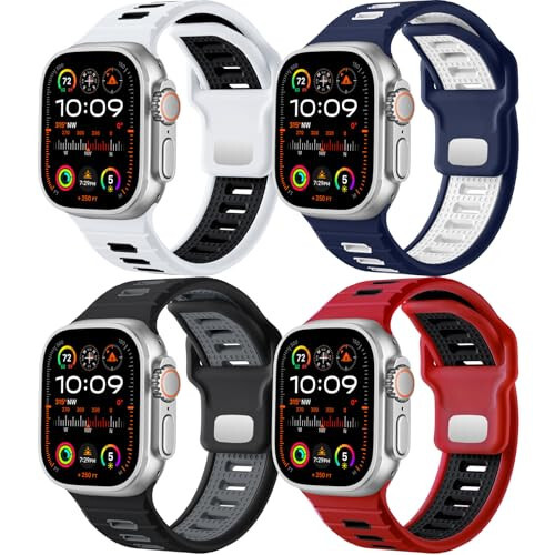 Odbeai 4 dona Sport Bandlari Apple Watch Ultra 2 / Ultra Band bilan mos keladi, Apple Watch Erkaklar Bandlari bilan mos keladi 49mm 45mm 44mm 42mm, iWatch Series 9-1 SE bilan mos keladigan silikon almashtirish tasmasi - 1