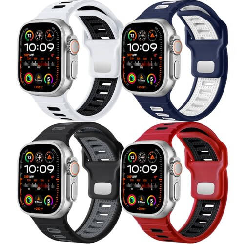 Odbeai 4'lü Spor Bant Seti Apple Watch Ultra 2/Ultra ile Uyumludur, Apple Watch Erkek Bantları ile Uyumludur 49mm 45mm 44mm 42mm, Silikon Değiştirme Kayışı iWatch Serisi 9-1 SE ile Uyumludur - 1