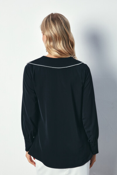 Off-Shoulder Beaded Relaxed Blouse - BLACK - 6