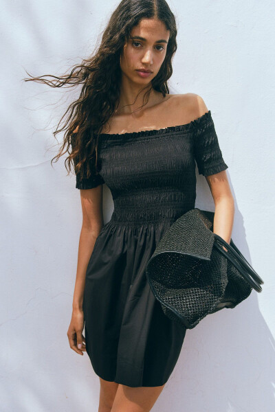 Off-shoulder, gathered dress. - 2