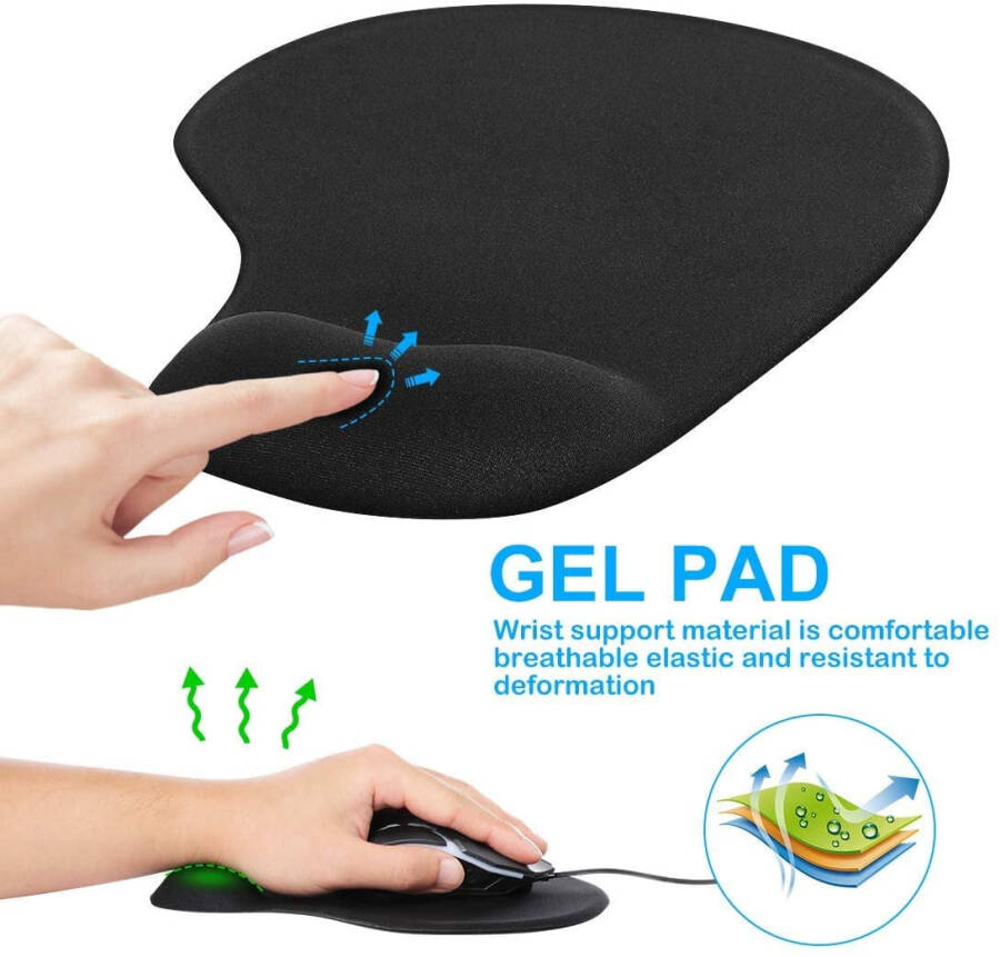 Office & Gaming Mouse Pad with Wrist Support Gel Cushion Rest Desk Mat for Desktop Computer, Laptop, MacBook, Notebook Magic Mouse Keyboard Home, Game Accessories GMP40 9.1 X 7.1 in- Black - 14