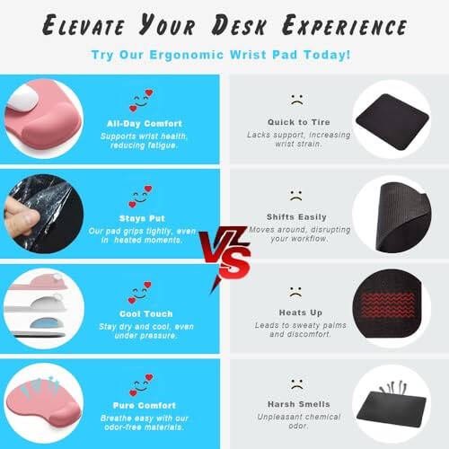 Office Mousepad with Gel Wrist Support - Ergonomic Gaming Desktop Mouse Pad Wrist Rest - Design Gamepad Mat Rubber Base for Laptop Computer -Silicone Non-Slip Special-Textured Surface (01Pink) - 6