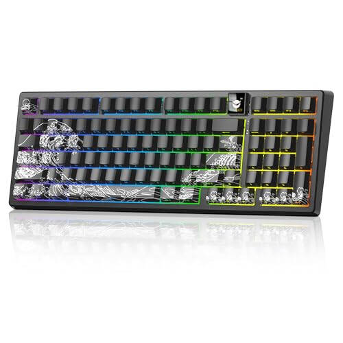 OHY Wireless Mechanical Keyboard with Screen, XVX K98 Tri-Mode Connection RGB Backlit Gaming Keyboard,Creamy Keyboard with Number Pad, Gasket Structure,Hot-Swap Custom Keyboard for Win/Mac-Coral Sea - 1