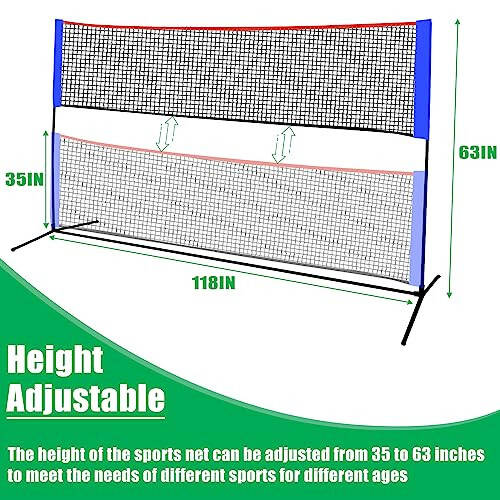 OKAYES Tennis Net, Portable Tennis Net for Driveway, Mini Tennis Net for Kids, Collapsible Tennis Net for Backyard, 35”-63” Height Adjustable Tennis Net | Badminton Net for Backyard, Multipurpose Net - 2