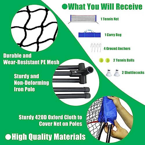 OKAYES Tennis Net, Portable Tennis Net for Driveway, Mini Tennis Net for Kids, Collapsible Tennis Net for Backyard, 35”-63” Height Adjustable Tennis Net | Badminton Net for Backyard, Multipurpose Net - 3