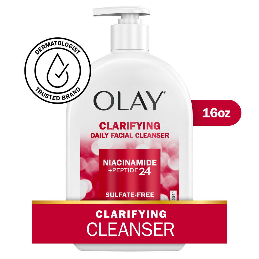 Olay Clarifying Face Wash, Facial Cleanser with Niacinamide, Fights Dryness in All Skin Types, 16 fl oz - 1