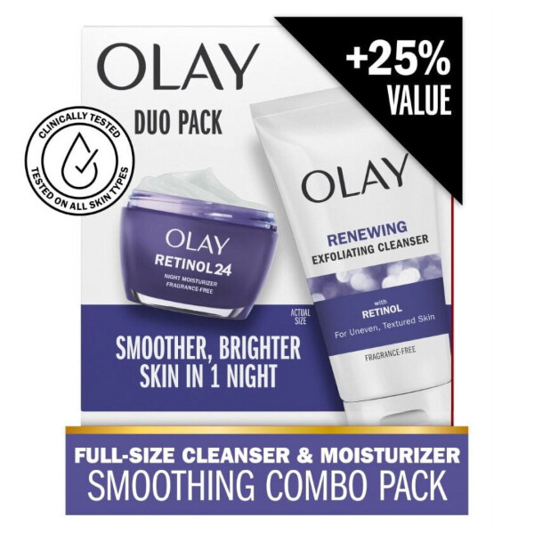 Olay Skin Care Beauty Retinol Duo Pack, увлажняющий и очищающий крем для лица, разглаживающий и омолаживающий, 1,7 унции - 1