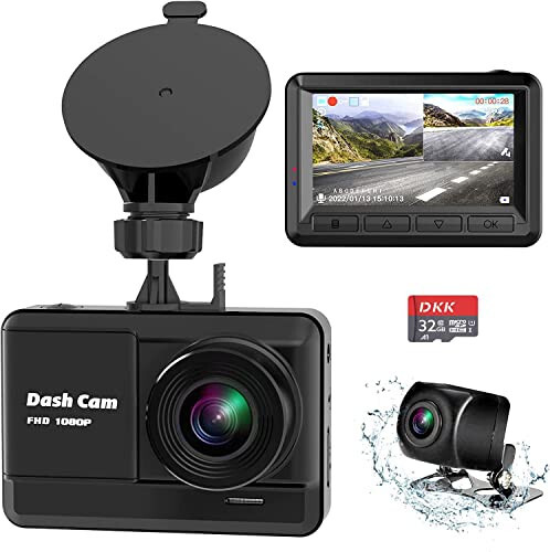 Oldin va orqa kamera, Mini Dash Cam 1080P Full HD 32GB SD karta bilan, 2.45 dyuymli IPS ekran, 2 o'rnatish usuli, tungi ko'rish, WDR, avariya qulflash, tsiklli yozuv, to'xtash monitoringi - 7