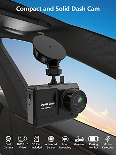 Oldin va orqa kamera, Mini Dash Cam 1080P Full HD 32GB SD karta bilan, 2.45 dyuymli IPS ekran, 2 o'rnatish usuli, tungi ko'rish, WDR, avariya qulflash, tsiklli yozuv, to'xtash monitoringi - 8