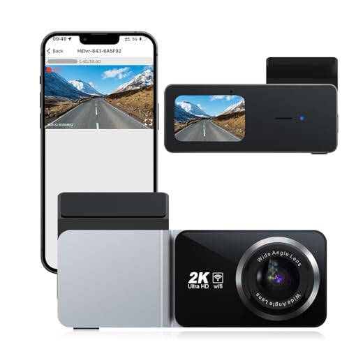 Oldingi Dash Cam, Udatuhao 2K HD Dashcam, Mini Oldingi Avtomobil Kamerasi Wi-Fi, WDR, G-Sensor, 24 soatlik To'xtash, Tsiklik Yozuv, Bepul 64GB Karta - 1