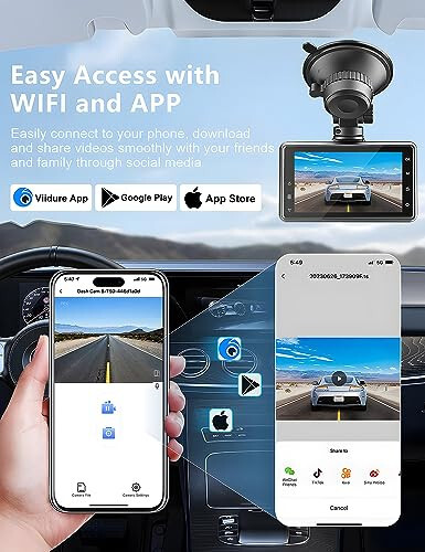 Oldingi va Orqa Kamera Dash Cam, Otovoda 3 Dyuymli Ekranli WiFi Dash Cam, Avtomobillar Uchun 2.5K+1080P Dash Camera, 64GB SD Karta Tegshi Bepul Dash Camera, Type-C Port, To'xtash Monitori, Super Kechki Ko'rish - 4