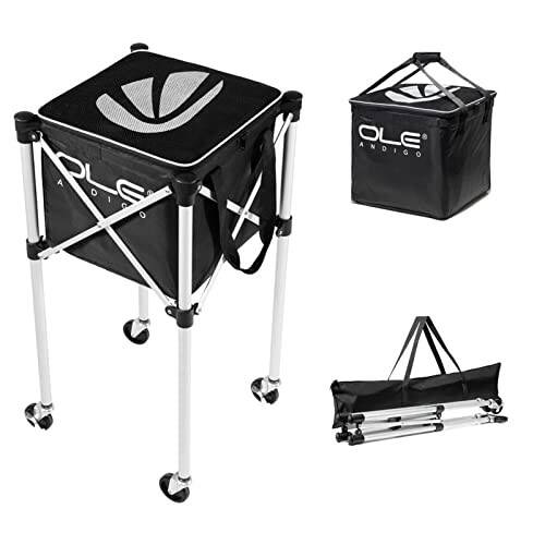 OLE ANDIGO Tennis Balls Hopper Tennis Ball Basket with Side Pockets Lightweight Tennis Ball Cart Holds 160 Balls, Portable Sports Teaching Cart with Wheels for Tennis Player - 4