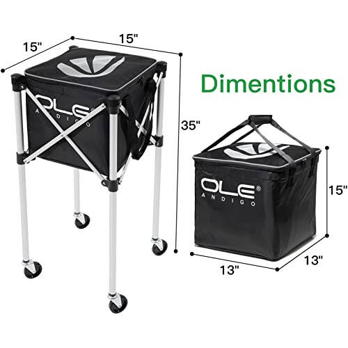 OLE ANDIGO Tennis Balls Hopper Tennis Ball Basket with Side Pockets Lightweight Tennis Ball Cart Holds 160 Balls, Portable Sports Teaching Cart with Wheels for Tennis Player - 10