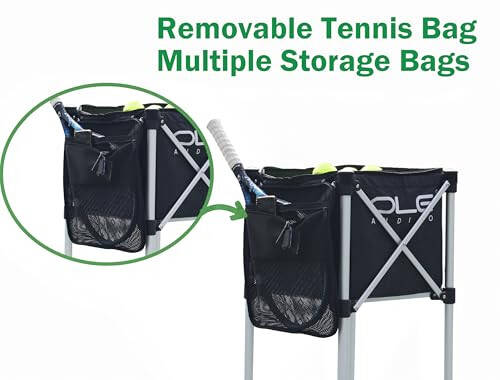 OLE ANDIGO Tennis Balls Hopper Tennis Ball Basket with Side Pockets Lightweight Tennis Ball Cart Holds 160 Balls, Portable Sports Teaching Cart with Wheels for Tennis Player - 2