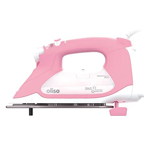 Oliso TG1600 Pro Plus 1800 Watt SmartIron with Auto Lift - for Clothes, Sewing, Quilting and Crafting Ironing | Diamond Ceramic-Flow Soleplate Steam Iron, Pink - 1