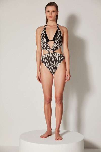 Olivia Monokini Mayokini with Black and White Tie Neck - Free Masur Collection - 14