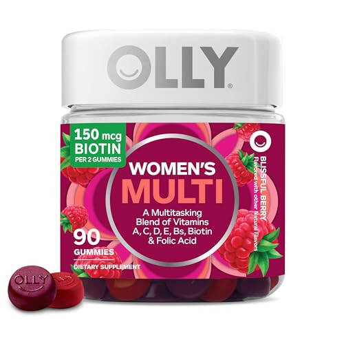 OLLY Kadınlar İçin Çoklu Vitamin Sakızları, A, D, C, E Vitaminleri, Biyotin, Folik Asit, Yetişkinler İçin Çiğnenebilir Vitamin, Çilek Aromalı, 45 Günlük Doz - 90 Adet (Ambalaj Değişebilir) - 1