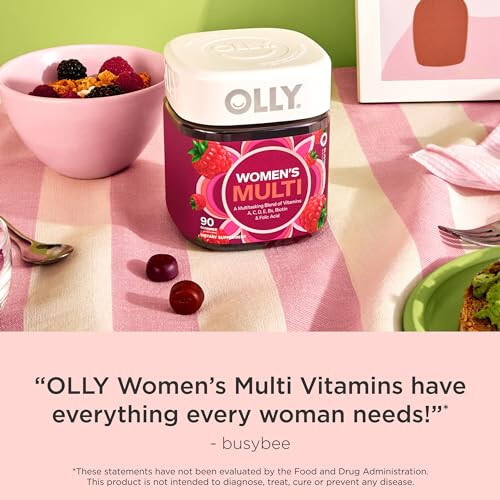 OLLY Kadınlar İçin Çoklu Vitamin Sakızları, A, D, C, E Vitaminleri, Biyotin, Folik Asit, Yetişkinler İçin Çiğnenebilir Vitamin, Çilek Aromalı, 45 Günlük Doz - 90 Adet (Ambalaj Değişebilir) - 6